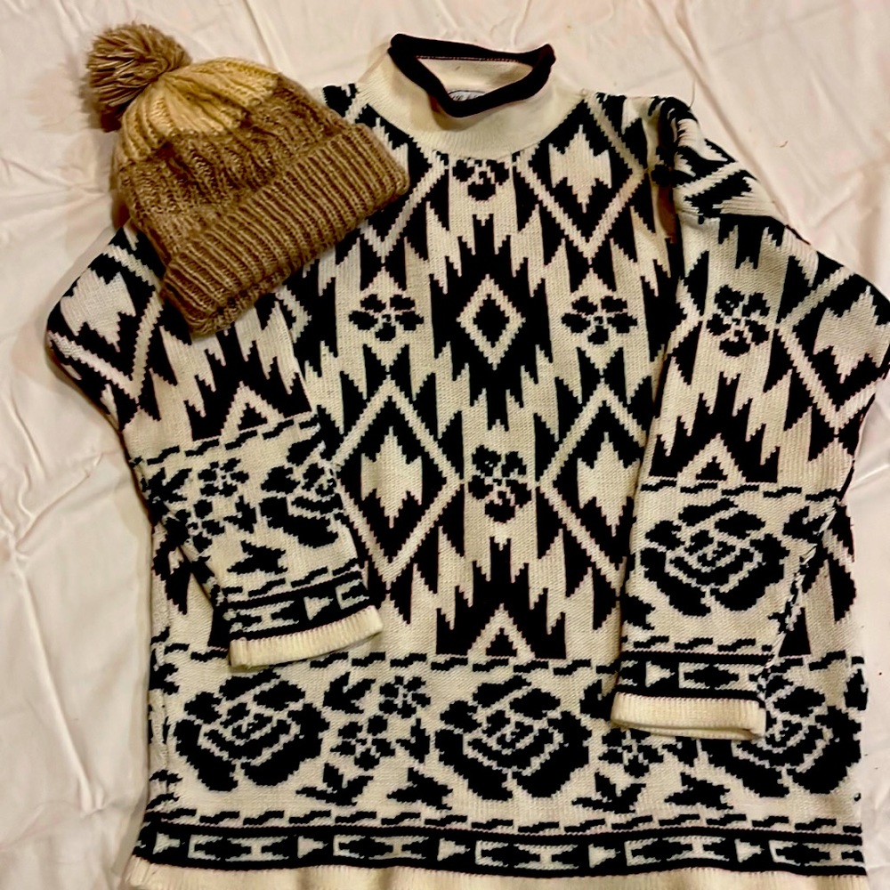 Gorgeous Vintage JC‎ & Lewis New York Aztec & Rose Knit Mock Turtleneck Sweater